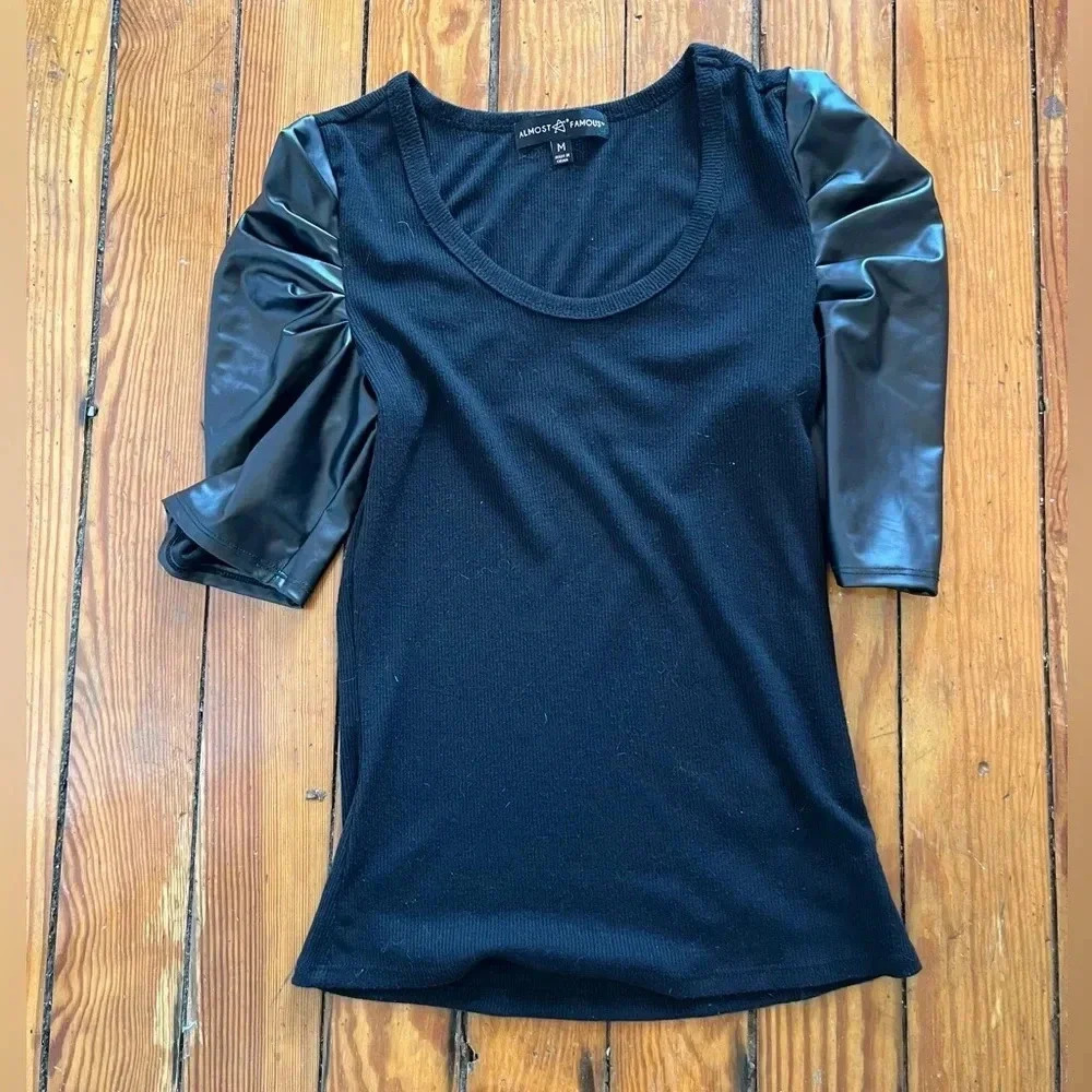 Faux leather sleeved top